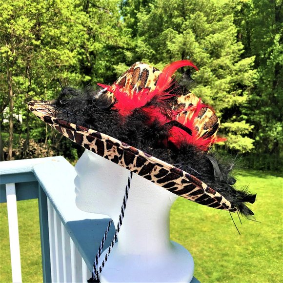 Handcrafted Y2K Boho Glamorous Embellished Leopard Print Fedora Hat NEW main image 4
